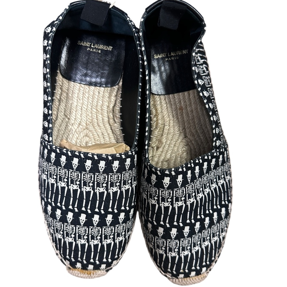 Saint Laurent Paris Skeleton Skulls Espadrille Shoes Leather and Canvas RARE